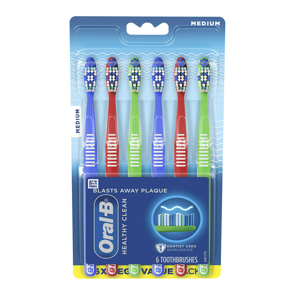 Oral-B Healthy Clean Manual Toothbrush Medium Various Colors, 6 Ct